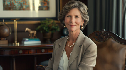 Distinguished Mature Businesswoman in Office, Confident Executive Portrait
