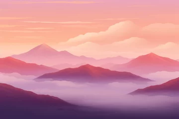 Meubelstickers a landscape of mountains with clouds and a pink sky © Xanthius
