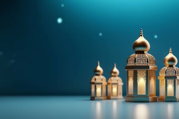 Obraz premium Eid mubarak and ramadan kareem greetings with islamic lantern and mosque. Eid al fitr background