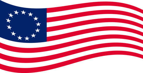 Waving Betsy Ross flag is the flag of the United States, which is conformant to the Flag Act of 1777. Vector illustration
