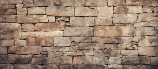 Close-up view of a textured stone wall featuring a small area of soil on the surface
