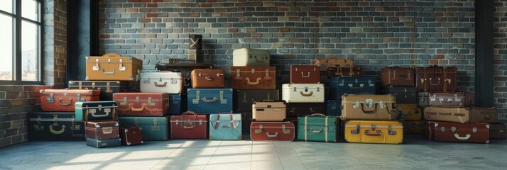 Nostalgic Vintage Suitcase Collection Arranged in a Rustic Interior