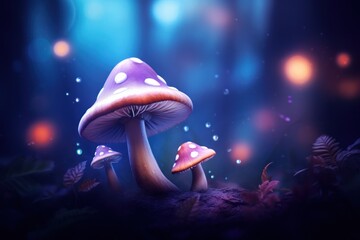 a group of mushrooms with white spots - obrazy, fototapety, plakaty