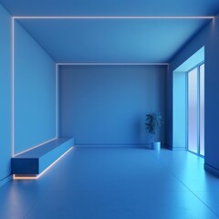 Serene Blue Geometric Interior Design  Showcasing Minimalist Architectural Composition