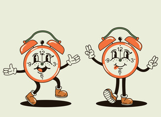 vector illustration with a groovy alarm clock character
