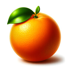 Illustration of fresh orange fruit with leaves on a white background.