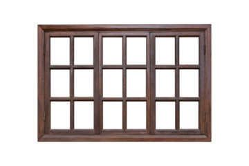 Triple wooden window isolated on transparent background