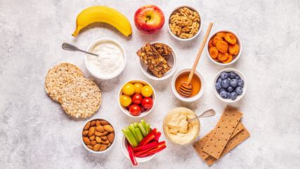 Obraz na płótnie Canvas Healthy snack concept, top view.