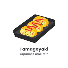 Hand drawn vector illustration of Tamagoyaki or Japanese rolled omelette
