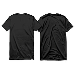 Set of Black front and back view t-shirt isolated on transparent background.