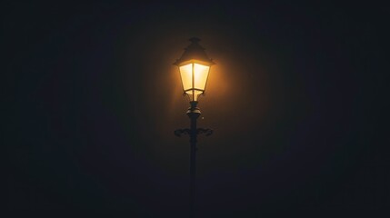 A Victorian-style lamp post stands out in the dark, its light a beacon of warmth in the enveloping night. - obrazy, fototapety, plakaty