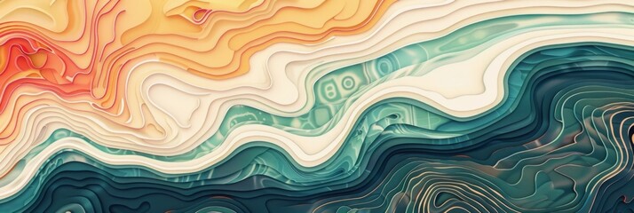 Undulating and Vibrant Abstract Landscape with Flowing Organic Shapes,Mesmerizing Gradient Patterns,and Striking Colorful Visuals - obrazy, fototapety, plakaty