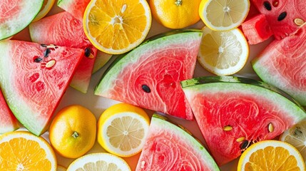 Watermelon and Citrus Slices, Bright and colorful fruit patterns that scream summer, summer background