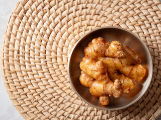 fresh ginger in a bowl
