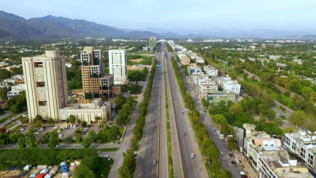 Islamabad , Pakistan March 1,2024.A modern Aerial view of Islamabad City Center and Blue Area, Islamabad,