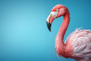Fototapeta premium closeup flamingo on soft blue background with copy space