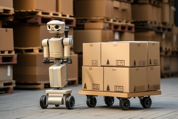 delivery or movers service boxes with robot working for fast delivery and logistic shipments concepts - obrazy, fototapety, plakaty