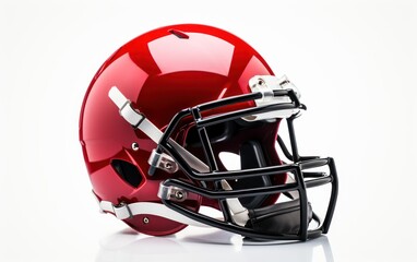 Shiny red football helmet isolated on white