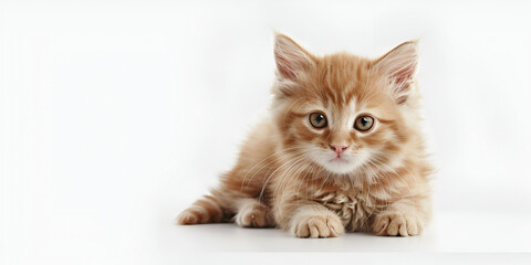Mixed Domestic Orange kitten cat isolated, Kitten on white background. 


