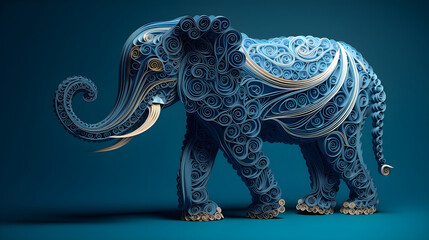 The Elegance of Elephant Walking in Digital Paper Quilling - obrazy, fototapety, plakaty