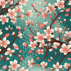 봄에 활짝 핀 벚꽃나무 그림 - obrazy, fototapety, plakaty