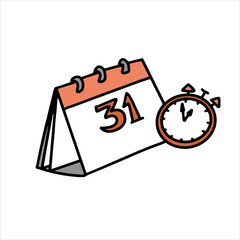 vector illustration of alarm clock and desk calendar, planner