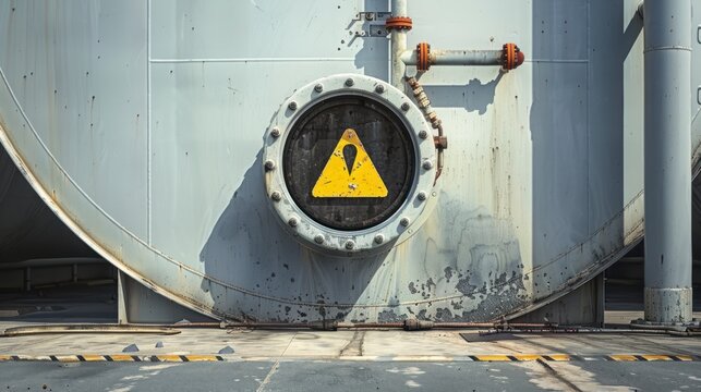 The Warning Symbol Stands Out on a White Tank, Marking a Restricted Confined Space Entry
