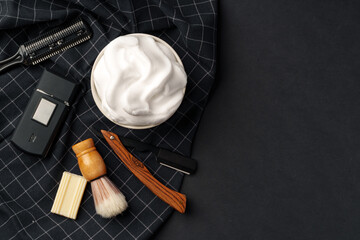 Traditional Wet Shaving Gear Arranged on a Dark Background With Morning Light