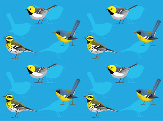 Bird Hermit Warbler Tropical Parula Cartoon Cute Seamless Wallpaper Background