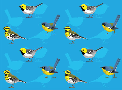 Bird Hermit Warbler Tropical Parula Cartoon Cute Seamless Wallpaper Background