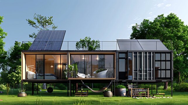 Green Container Home: Unique Design Enhancing Sustainability with Solar Panel Integration