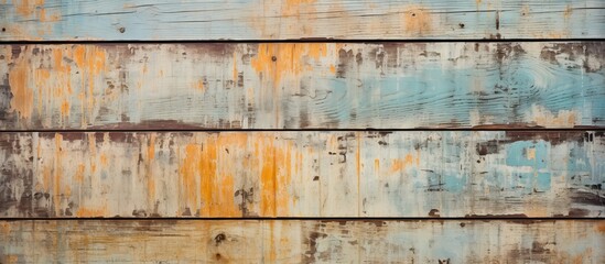 Obraz premium A weathered wooden wall shows signs of age and neglect as the peeling paint exposes the raw material beneath