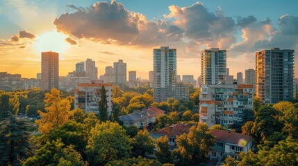 Cityscape of a residential area with modern apartment - obrazy, fototapety, plakaty