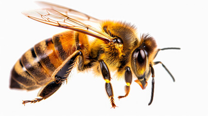 Honey bee walking isolated on white background - obrazy, fototapety, plakaty