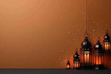 Fototapeta premium Eid mubarak and ramadan kareem greetings with islamic lantern and mosque. Eid al fitr background