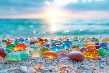 Colorful pebbles glass on the beach
