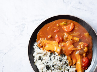 Curry and rice on a plate