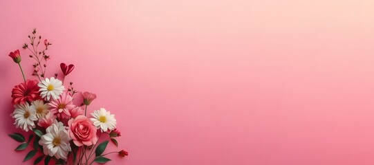 Obraz na płótnie Canvas Mother's Day, Valentine, love flowers on a gradient pink background