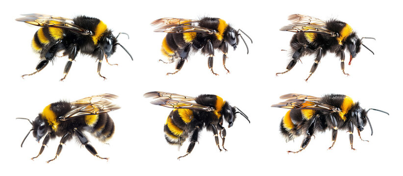 Bumblebees collection isolated on transparent background.