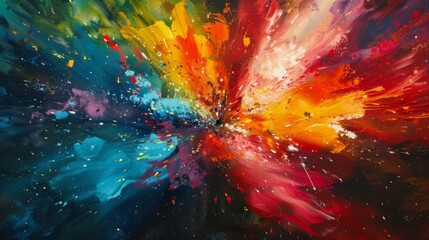Bold splashes of color collide and combine to create a captivating abstract explosion. - obrazy, fototapety, plakaty