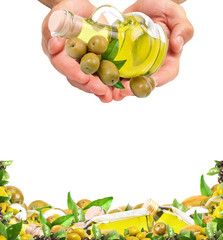 Hands oil olives isolated