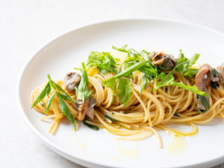Whelk oil pasta on a plate