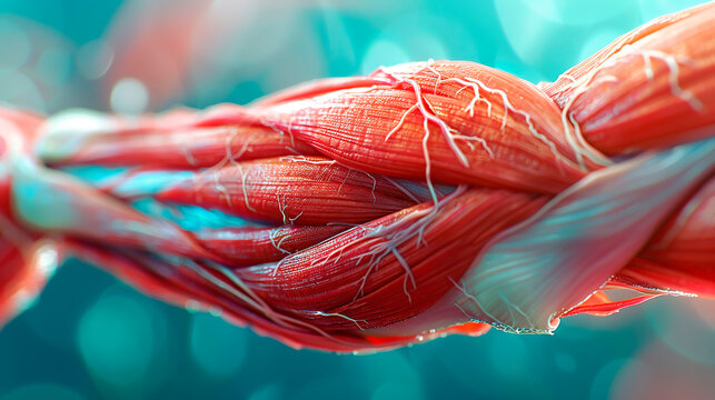 Illustrate a detailed closeup of the human bicep muscle, highlighting its bulging fibers and intricate network of veins