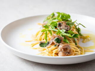 Whelk oil pasta on a plate