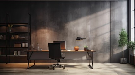 depth blurred gray office interior wall