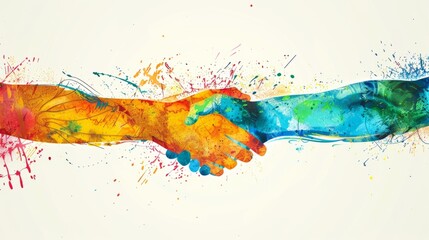 A painting depicting a modern abstract handshake between a student and a teacher on Teachers Day. Copy space.
