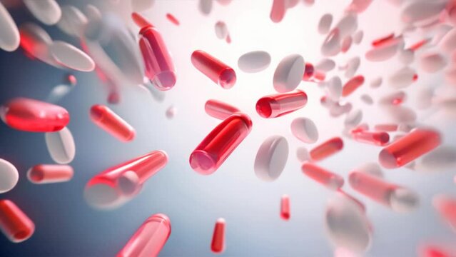antibiotic pill capsules falling. Healthcare and medical