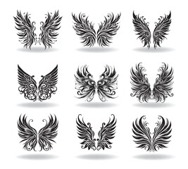 PrCollection of vector Elves wings the style of engraving