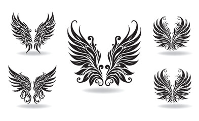 Collection of vector Elves wings the style of engraving