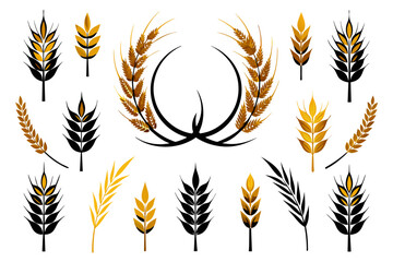 Exquisite silhouette of golden wheat. A collection of meticulously crafted corn vector symbols, elegantly isolated on a pristine white background